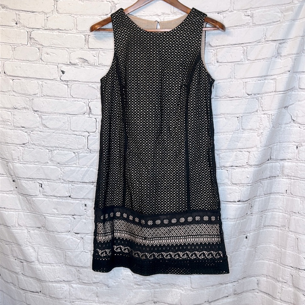 Loft Black & Tan Sleeveless Dress Size 8 Excellent Condition